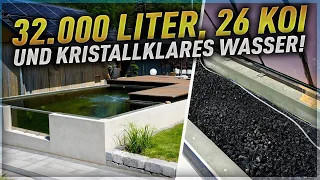 32.000 Liter Koiteich, 26 Koi und kristallklares Wasser!