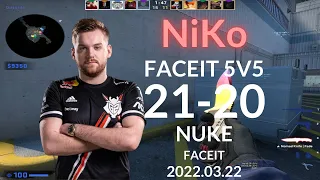 NiKo CSGO POV (21-20) (NUKE) @ FACEIT 5V5 RANKED 2022.03.22