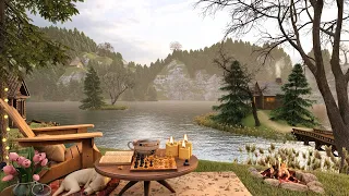 Spring Morning in Cozy Forest Ambience with Relaxing Birdsong, Lake Waves and Campfire Sounds