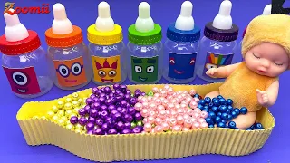 Numberblocks - Satisfying Video l How to Make Baby Milk Bottle With Mixing Beads Pool Cutting ASMR