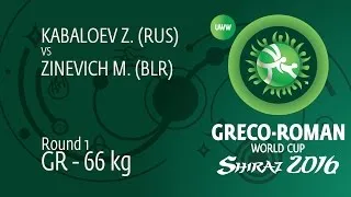 Round 1 GR - 66 kg: Z. KABALOEV (RUS) df. M. ZINEVICH (BLR) by TF, 8-0