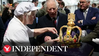 King Charles eats crown shaped cake during Germany state visit
