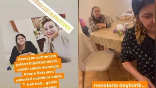 Narınc Rüstəmova anası və qaynanası ilə mətbəxtə