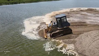 Amazing Bulldozer Operator Skills Pushing Sand Filling Up Big Lake - Strong Mighty Machine Equipment