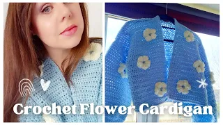 CROCHET EASY PUFF FLOWER CARDIGAN | Crochet The Bella Cardigan Tutorial Boho Coachella Inspired