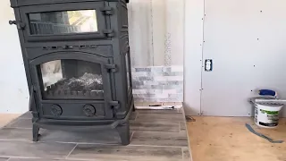 Wood stove wall stone backing