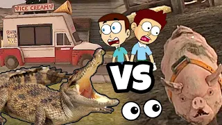 Ice scream 3 Crocodile vs Mr Meat Pig | Shiva and Kanzo Gameplay