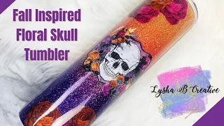 Fall inspired floral skull tumbler, Split Tumbler, Alcohol Ink Tumbler, Tumbler Tutorial