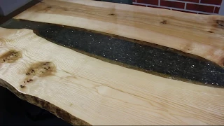 Exclusive table made of resin and ash wood