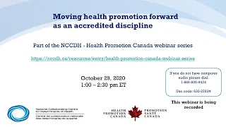 NCCDH Webinar: Health promotion accreditation: Introduction (Part 1 of 6)