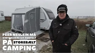 Sidste nyt - Peer Neslein sætter vintersikring op på vinterfortelt på sin Knaus på Storebælt Camping