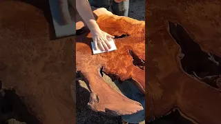 Redwood Burl burnin like fire in the sunlight. Watch as I oil this special headboard wood slab