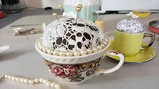 Under 30 Minute Teacup  Pincushion Tutorial- Great for Craft Shows!  Can Use Other Containers...