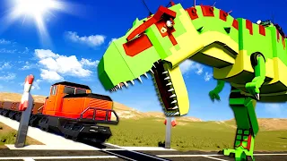 JURASSIC PARK T-REX vs LEGO TRAIN! - Brick Rigs Gameplay