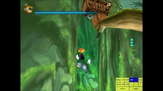 Rayman grabs a wall, walks under water, and swims in midair