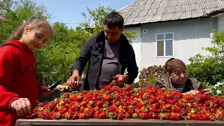 Oma kocht 50 kg Erdbeermarmelade, Kompott und Saft