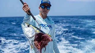 FIGHTING Yellowfin Tuna away from Sharks! Catch Clean Cook! Bahamas Day 3