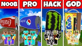 Minecraft: FAMILY COCA COLA PEPSI SODA HOUSE CHALLENGE - NOOB vs PRO vs HACKER vs GOD in Minecraft