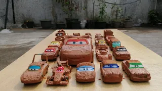 Disney Pixar Cars Lightning McQueen, Mater, Chick Hicks, Sherif| Muddy toys fall into the water