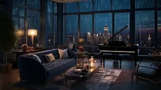 Rainy Night in the City | Piano Serenade with Soothing Window Rain Sound | Night Livingroom Ambience