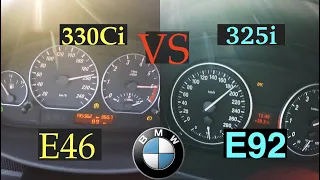 Acceleration Battle | E46 vs E92 | BMW 330Ci vs BMW 325i | 170 kW vs 160 kW | 200 km/h