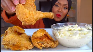 ASMR*RECIPE * FRIED CORNISH HEN & CREAMY ONION SALAD * طبخ واكل فروجة مع سلطة بصل بالكريمة