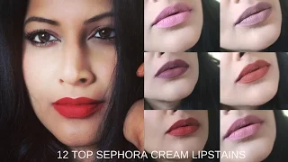 NEW! SEPHORA CREAM LIPSTAINS TOP 12 SWATCH ON INDIAN SKIN | REVIEW | SHWETA VJ