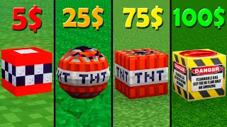 minecraft TNT for 0$ vs 25$ vs 50$ vs 75$ vs 100$