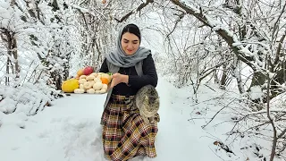 Daily Routine Village Life in a cold snowy day | Life in the Mountains of Iran