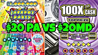 Pa Lottery Jackpot Party vs Md Lottery 100x the Cash Scratch Off Tickets #lottery