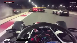 Romain Grosjean 2020 F1 Bahrain GP Crash (Real Life vs. F1 Game)