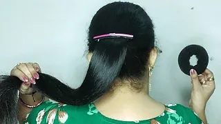 How To Make Easy bun ! Easy Bun Hairstyle With Lock Pin & Donut by Self ! long hair bun hairstyle