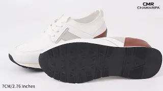 7CM / 2.76 Inches CMR CHAMARIPA Elevator Sneakers - Men's White Leather Casual Shoes