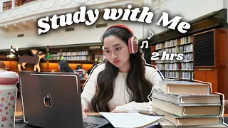 2 HOUR Study with Me at a beautiful library 🎧📔 | Pomodoro with Break + Lofi + Background Noise