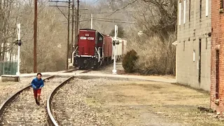 Kid Runs From Train!  Jeep Driver Gets Mad At RR Crossing! Railway Switching & Long Short Line Train