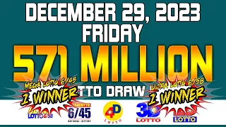 9PM PCSO Draw Lotto Result Today Dec/December 29,  2023 [Complete Result]