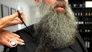 Young Man’s Incredible Grey Beard Gets Trimmed to Perfection