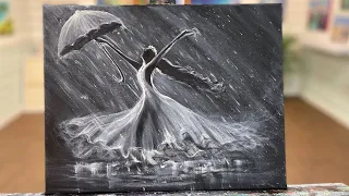 How To Paint DANCING IN THE RAIN ☔️ Acrylic painting tutorial