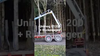 Unimog U 1200 einfahrt mit Rückewagen