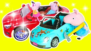Peppa Pig et les voitures. Compilation de vidéos avec jouets en français. Jouets pour enfants