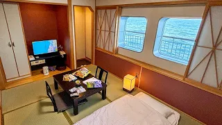 A 16-hour long-distance overnight ferry journey in a deluxe Japanese-style room with a terrace.