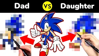 DAD vs DAUGHTER (4) Draw Off | Draw Sonic the Hedgehog #artshorts #shorts #drawing #dadvsdaughter