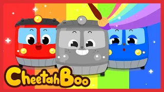 Let's color the trains! | Rainbow colors song | Nursery rhymes | Kids song | #Cheetahboo