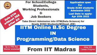IIT Madras Online B.Sc Degree in Programming and Data Science course Admission 2022