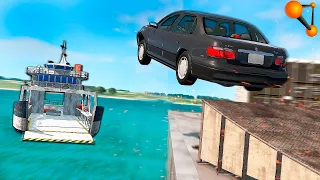 Сумасшедший СЮЖЕТ от BeamNG Drive - гонка с прыжком на КОРАБЛЬ!