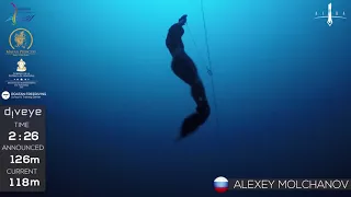 Gold medal freedive with fins to 126m, Alexey Molchanov, AIDA WC 2017.