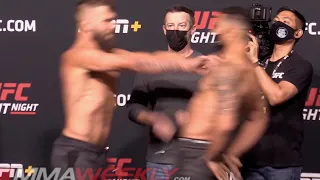 Jeremy Stephens nearly shoves Drakkar Klose off the stage at UFC Face-Offs: Whittaker vs Gastelum