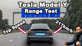 Tesla Model Y 🔋 In 45min leer ? Range Test - Top Speed - 100-217km/h - Autobahn - Reichweite