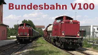 German V100 diesel locomotives with historic passenger and freight trains (4K)