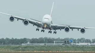 Unbelievable AIRBUS A380 CROSSWIND LANDING, GO AROUND + SHARP RIGHT TURN during a STORM (4K)